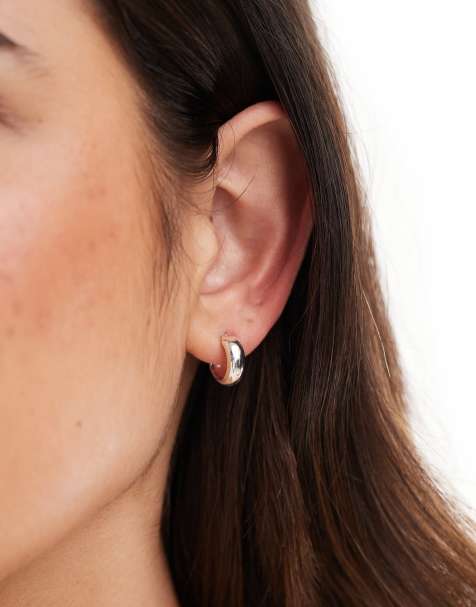 Kingsley Ryan 10mm chunky rounded hoop earrings in sterling silver - view 1