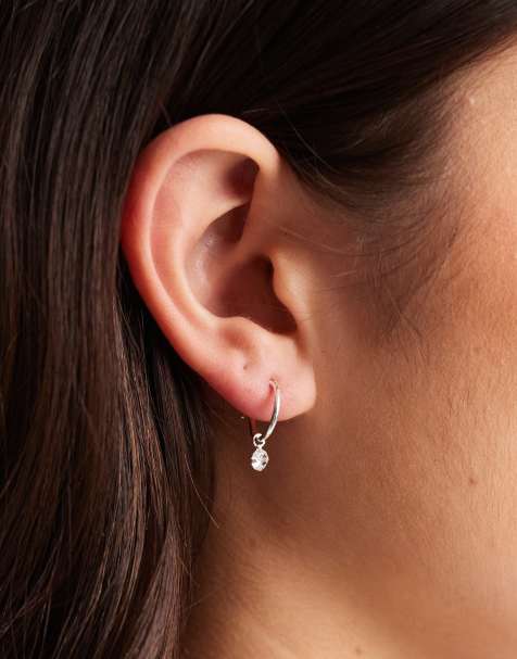 Kingsley Ryan 10mm crystal drop hoop earrings in silver - view 1