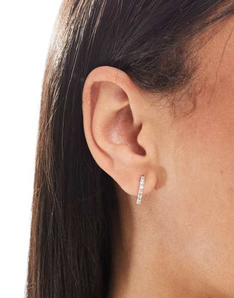 Kingsley Ryan 10mm cubic zirconia embellished hoop earrings in sterling silver - view 1