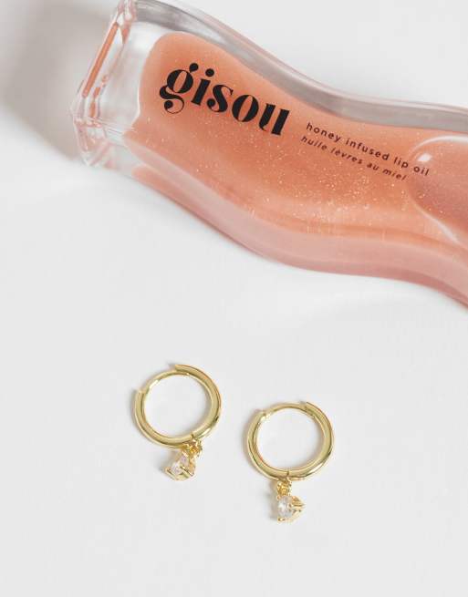 Kingsley Ryan 10mm gemset dangle hoop earrings in 14kt gold-plated brass, 4 of 4