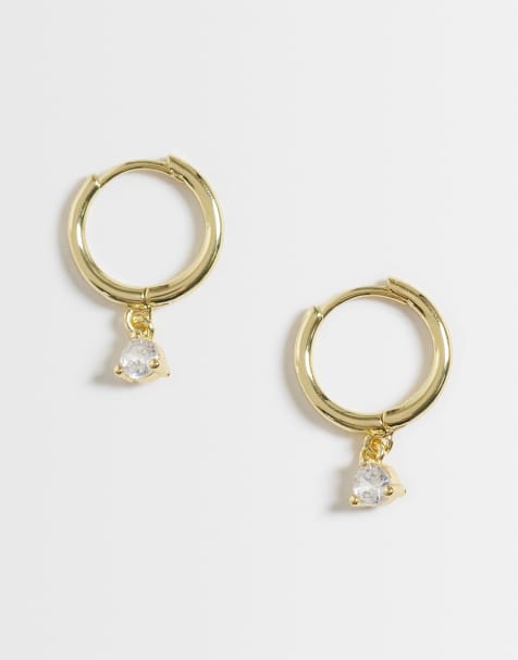 Kingsley Ryan 10mm gemset dangley hoops in 14ct gold plated brass - view 1