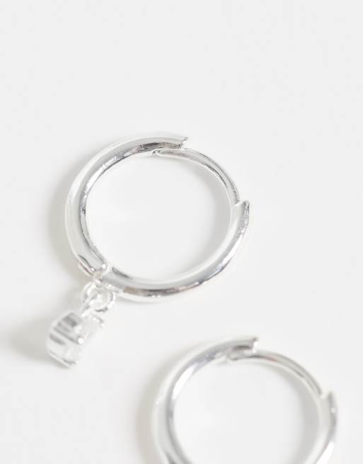 Kingsley Ryan 10mm gemset dangley hoops in sterling silver plated brass, 2 of 4