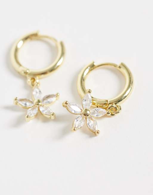 Kingsley Ryan 10mm gemset flower dangley hoops in 14kt gold plated brass, 2 of 4