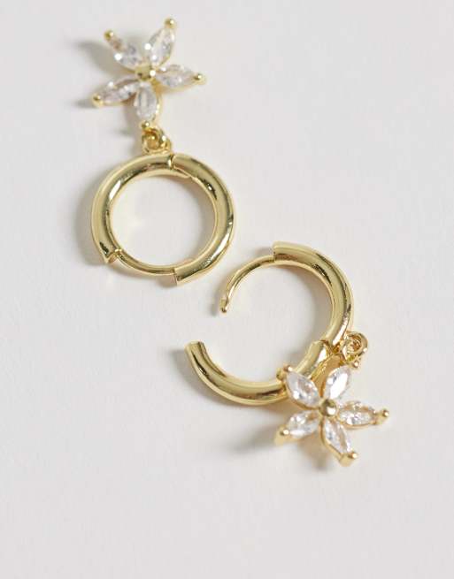Kingsley Ryan 10mm gemset flower dangley hoops in 14kt gold plated brass, 3 of 4