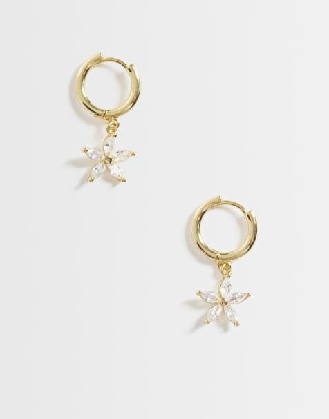 Kingsley Ryan 10mm gemset flower dangly hoops in 14kt gold plated brass - view 1
