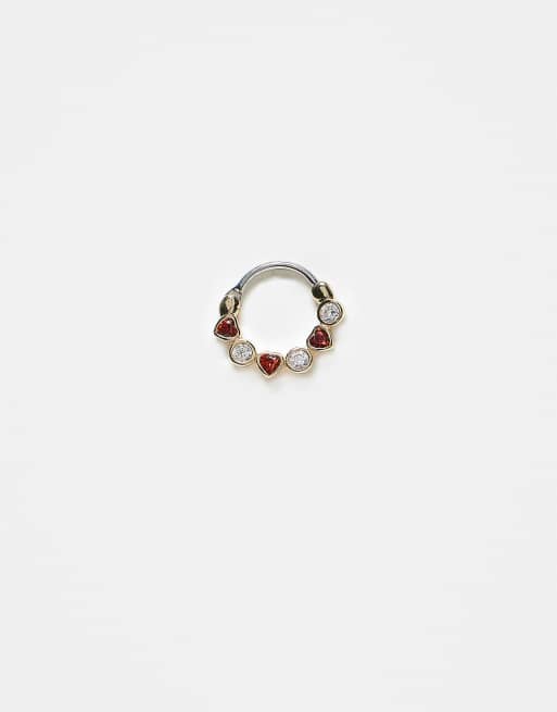 Kingsley Ryan 10mm gemset heart clicker earring in gold plated