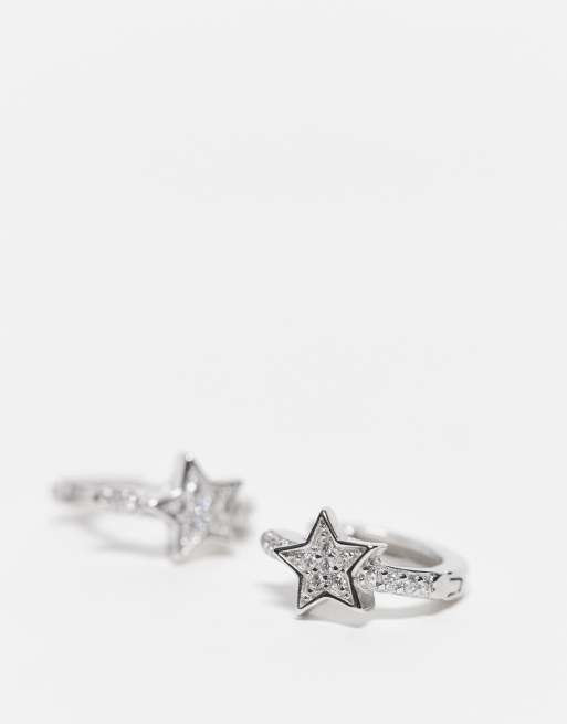 Kingsley Ryan 10mm gemset star huggie hoop earrings in sterling silver, 2 of 3