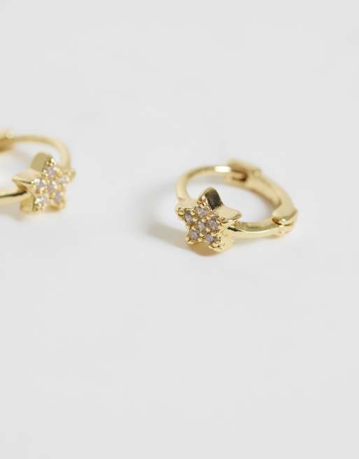 Kingsley Ryan 10mm gemtset star huggie hoops in 14ct gold plated , 2 of 4