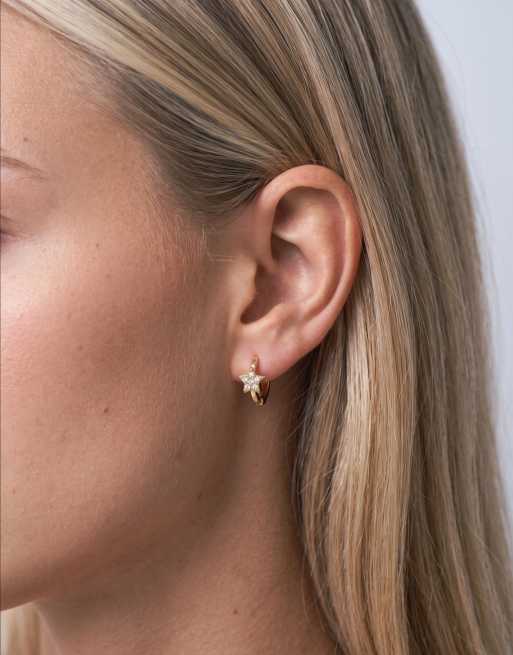 Kingsley Ryan 10mm gemtset star huggie hoops in 14ct gold plated , 4 of 4