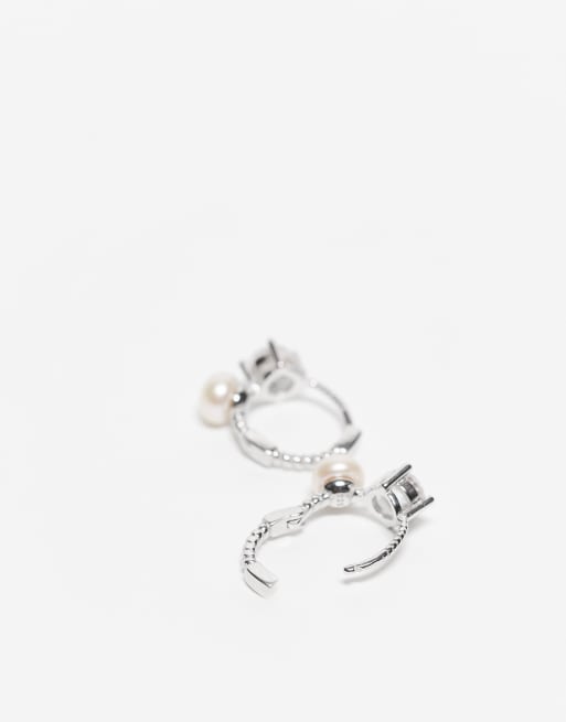 Kingsley Ryan 10mm pearl and gemset huggie hoop earrings in sterling silver, 2 of 3