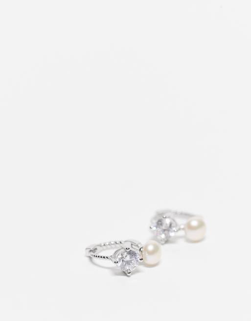 Kingsley Ryan 10mm pearl and gemset huggie hoop earrings in sterling silver, 3 of 3