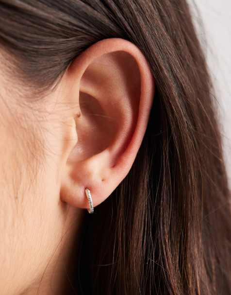 Kingsley Ryan 10mm ridged hoop earrings in silver - view 1