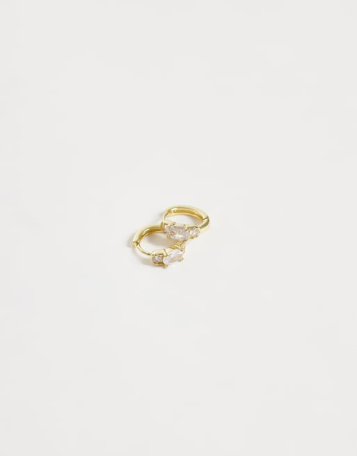 Kingsley Ryan 10mm treble round gemset huggie hoops in 14ct gold plated, 2 of 3