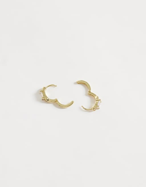 Kingsley Ryan 10mm treble round gemset huggie hoops in 14ct gold plated, 3 of 3