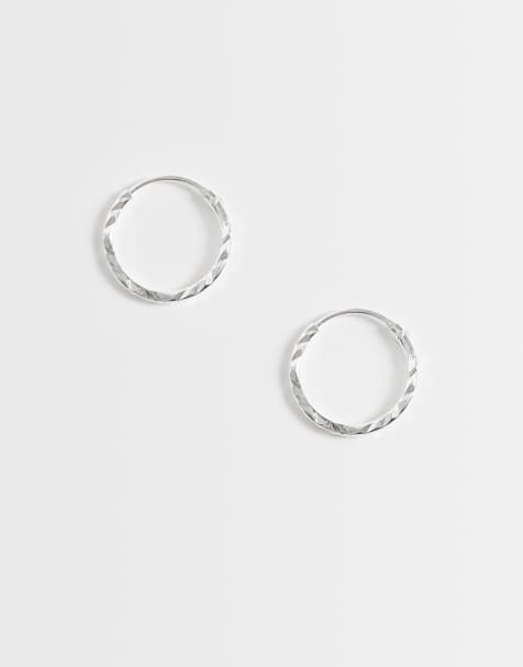 Kingsley Ryan 12mm diamond cut hoops in sterling silver - view 1