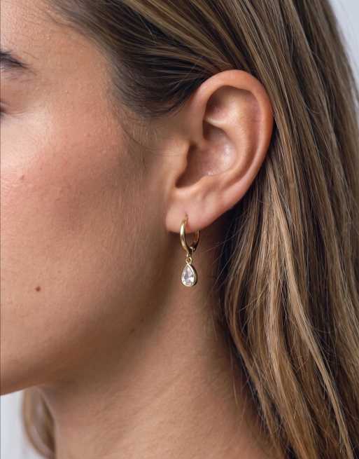 Kingsley Ryan 12mm gemset dangley teardroo hoops in 14ct gold plated, 2 of 4