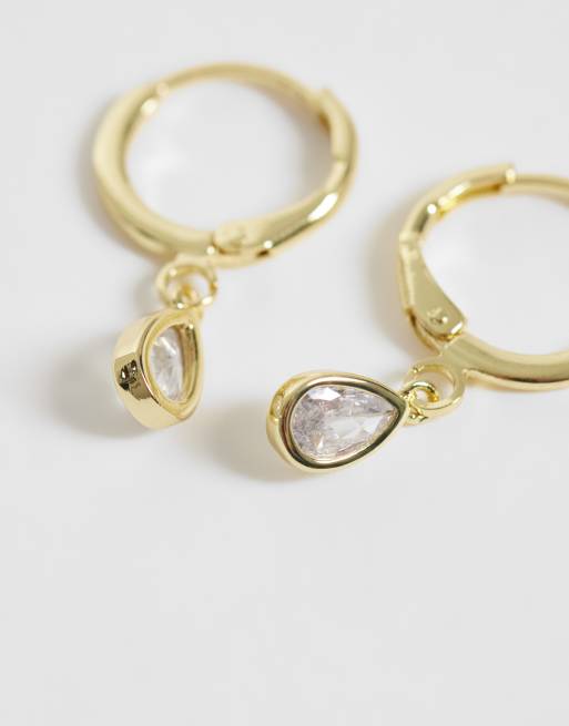 Kingsley Ryan 12mm gemset dangley teardroo hoops in 14ct gold plated, 3 of 4