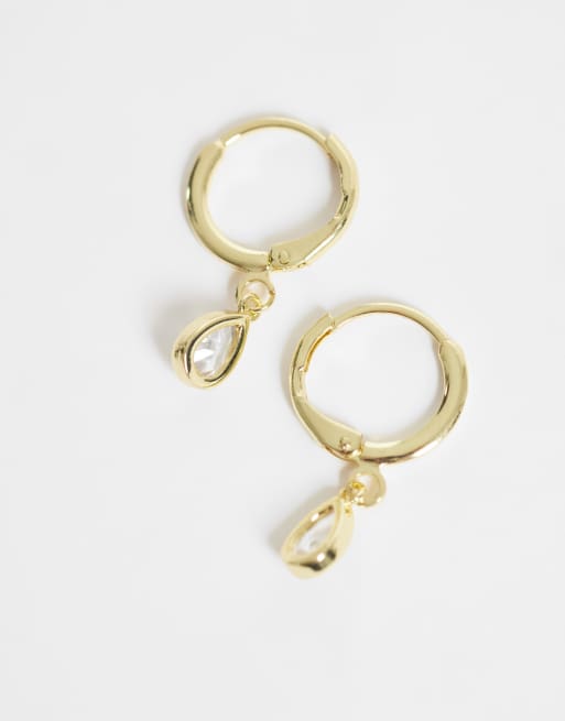 Kingsley Ryan 12mm gemset dangley teardroo hoops in 14ct gold plated, 4 of 4