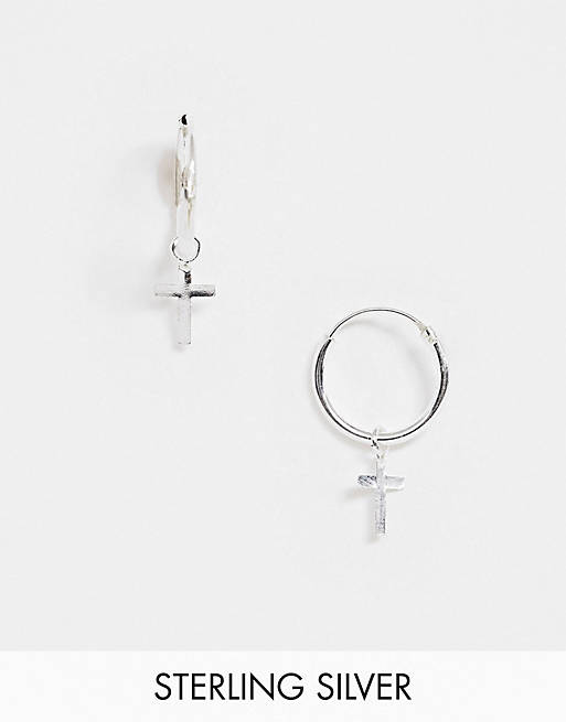 Kingsley Ryan 12mm hoop earrings with cross drop in sterling silver