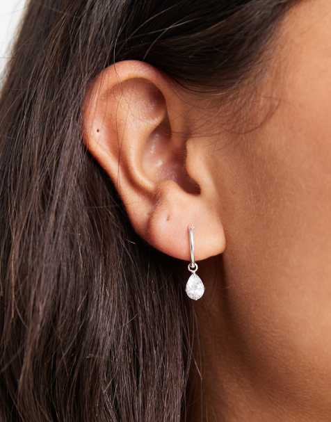 Kingsley Ryan 12mm hoop earrings with cubic zirconia teardrop charm - view 1