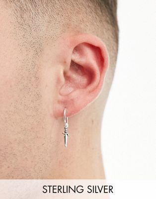 Kingsley Ryan 12mm hoop earrings with dangley sword in sterling silver - ASOS Price Checker
