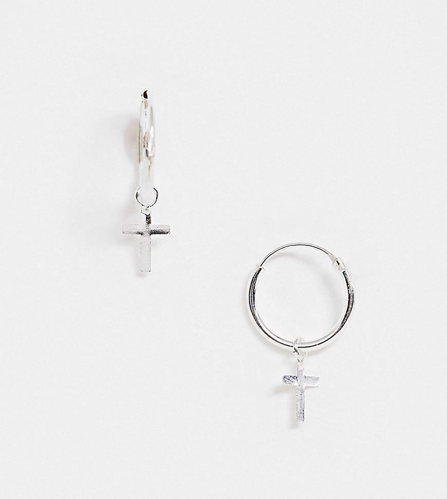 Kingsley Ryan 12mm hoop earrings with drop cross in sterling silver