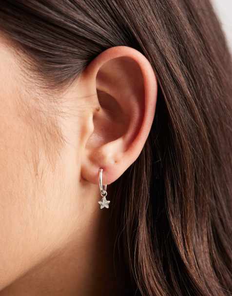 Kingsley Ryan 12mm star drop hoop earrings in silver - view 1