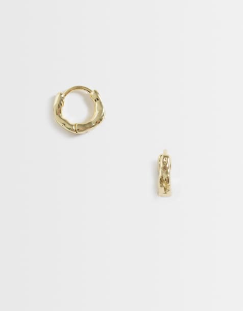 Kingsley Ryan 12mm textured hoops in 14ct gold plated - view 1