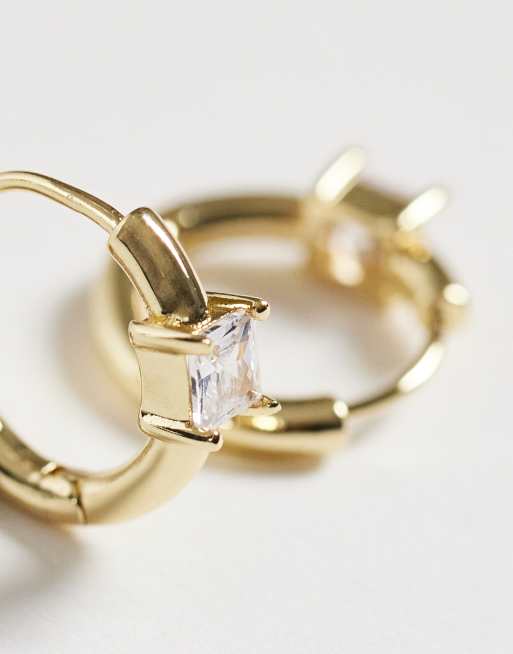 Kingsley Ryan 15mm gemset square solitaire hoops in 14ct gold plated, 4 of 5