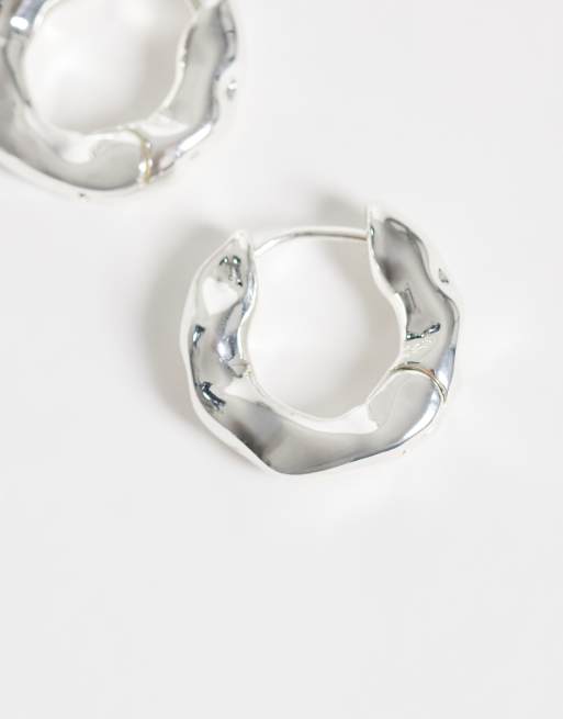 Kingsley Ryan 18.5mm molten chunky hoops in sterling silver plated brass, 2 of 4