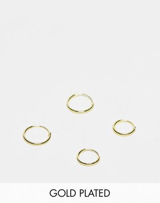 Kingsley Ryan 2 pack of 12mm gold plated hoops in gold - ASOS Price Checker