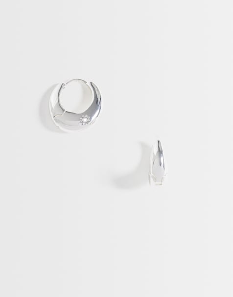 Kingsley Ryan 20mm chunky gem set star hoops in silver plated brass - view 1