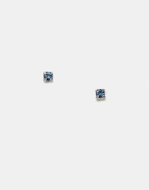 Kingsley Ryan 2mm blue gem stud earrings in sterling silver - view 1