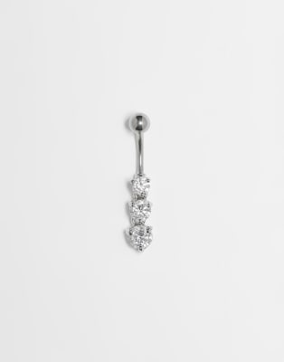 Kingsley Ryan Kingsley Ryan 3 row crystal dropper 10mm belly bar in sterling silver