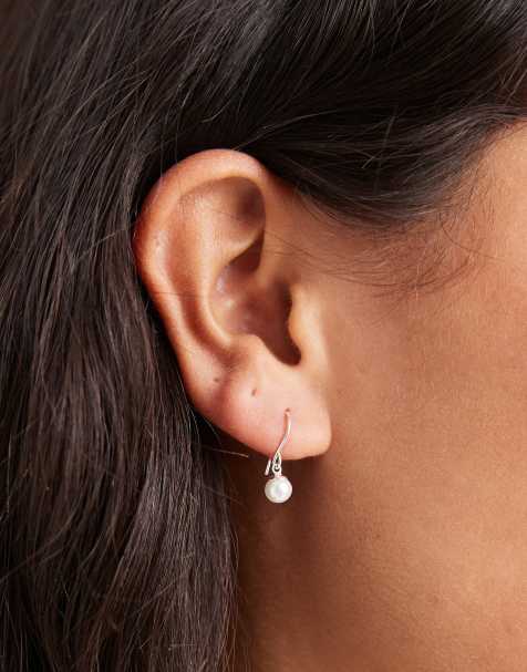 Kingsley Ryan 3mm faux pearl drop earrings in sterling silver - view 1