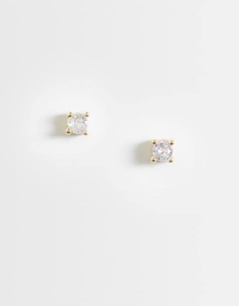 Kingsley Ryan 3mm gem set square stud in 14ct gold plated brass - view 1