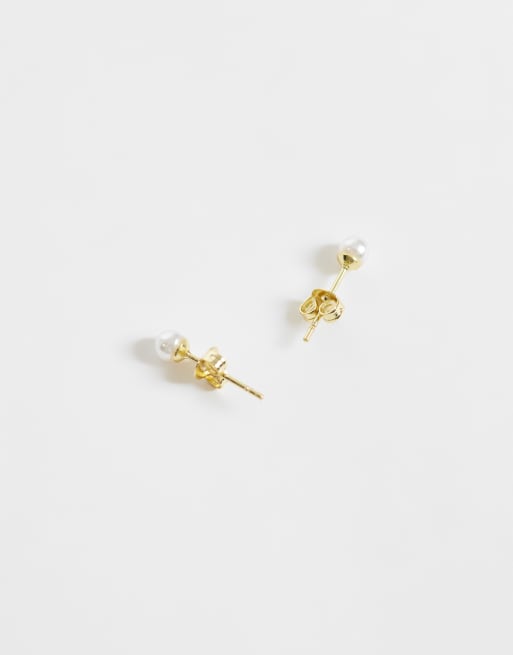 Kingsley Ryan 4mm plain ball stud earrings in faux pearl, 3 of 5