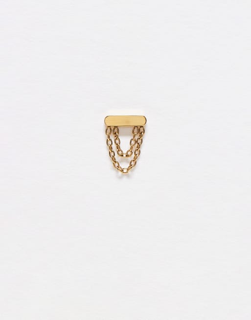 Kingsley Ryan 6mm bar and dangley chain labret ear piercing in gold plated