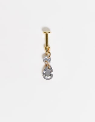 Kingsley Ryan Kingsley Ryan 6mm dangley crystal teardrop labret ear piercing in stainless steel-Silver