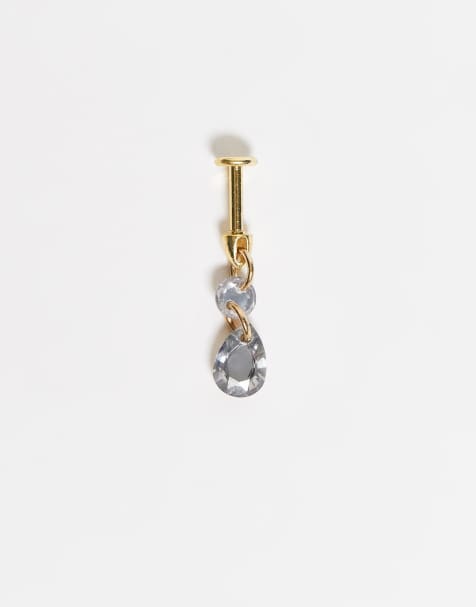 Kingsley Ryan 6mm dangly crystal teardrop labret ear piercing in stainless steel - view 1