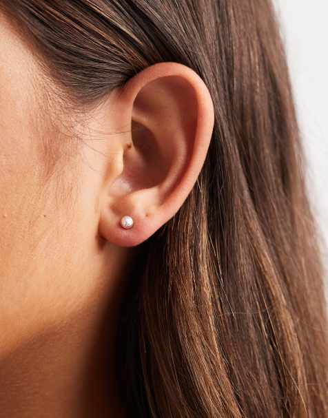 Kingsley Ryan 6mm hammered ball stud earrings in sterling silver - view 1