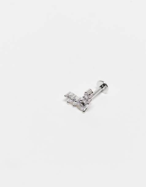 Kingsley Ryan – 6 mm Labret-Ohrpiercing aus Sterlingsilber mit V-Design und Schmucksteinen in Blütenblätter-Optik - view 1