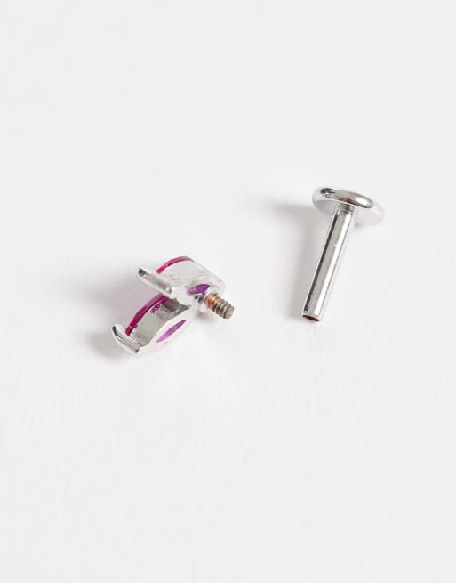 Kingsley Ryan 6mm pink gemset double petal labret in surgical steel, 2 of 3
