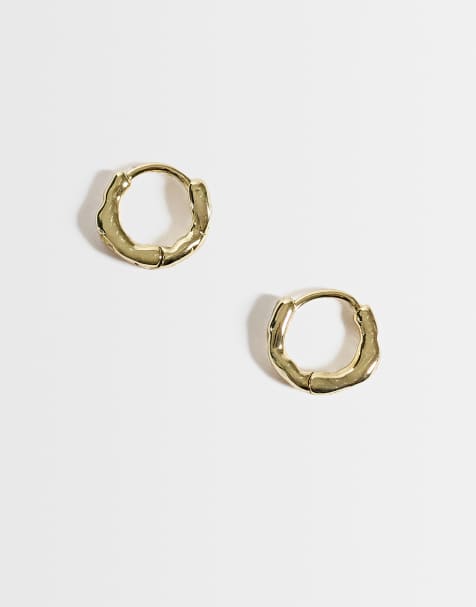 Kingsley Ryan 8mm textured huggie hoops in 14ct gold plated - view 1