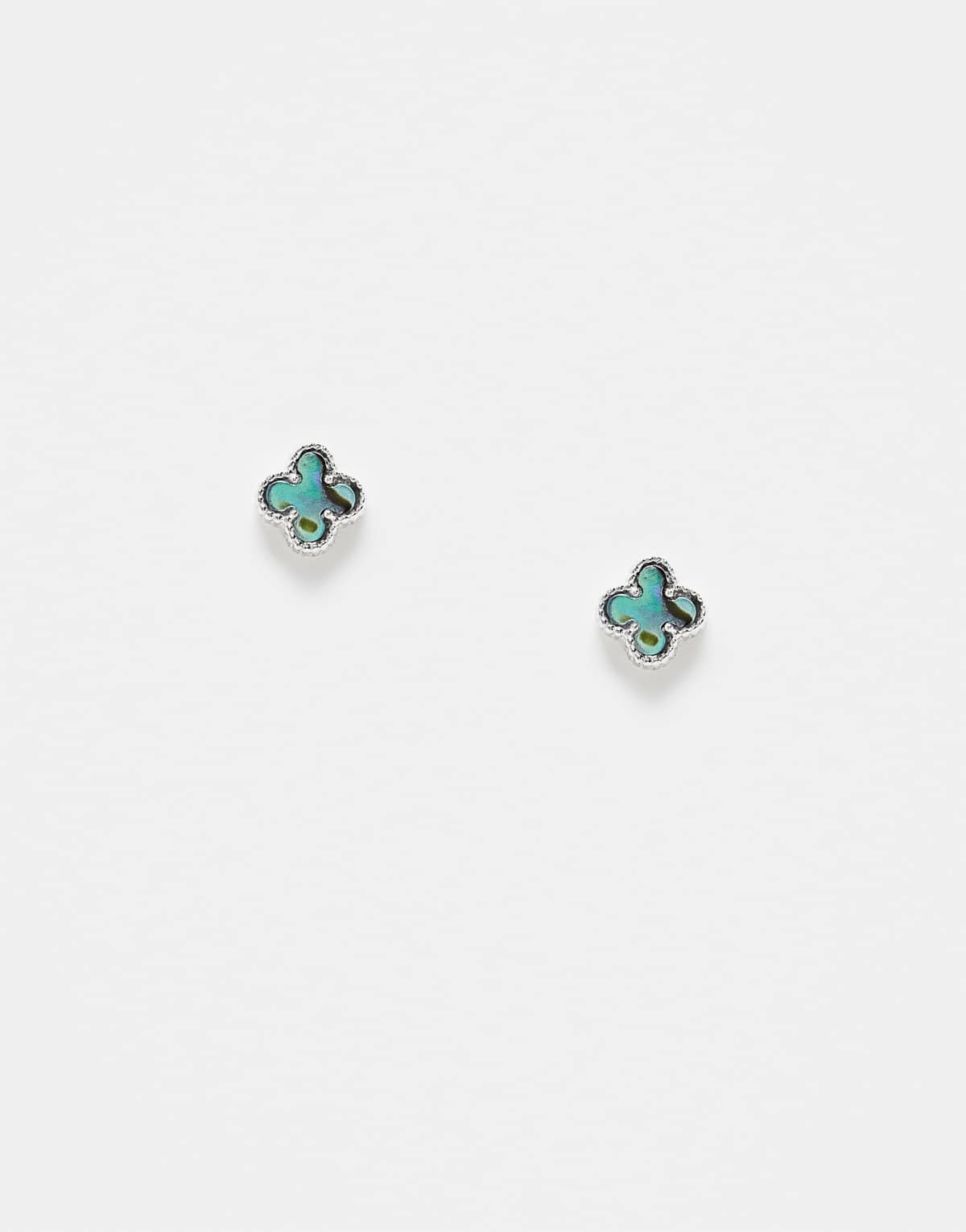 Kingsley Ryan abalone blue clover stud earrings in sterling silver
