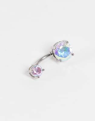 Kingsley Ryan Abalone Crystal Belly Bar In Stainless Steelsilver