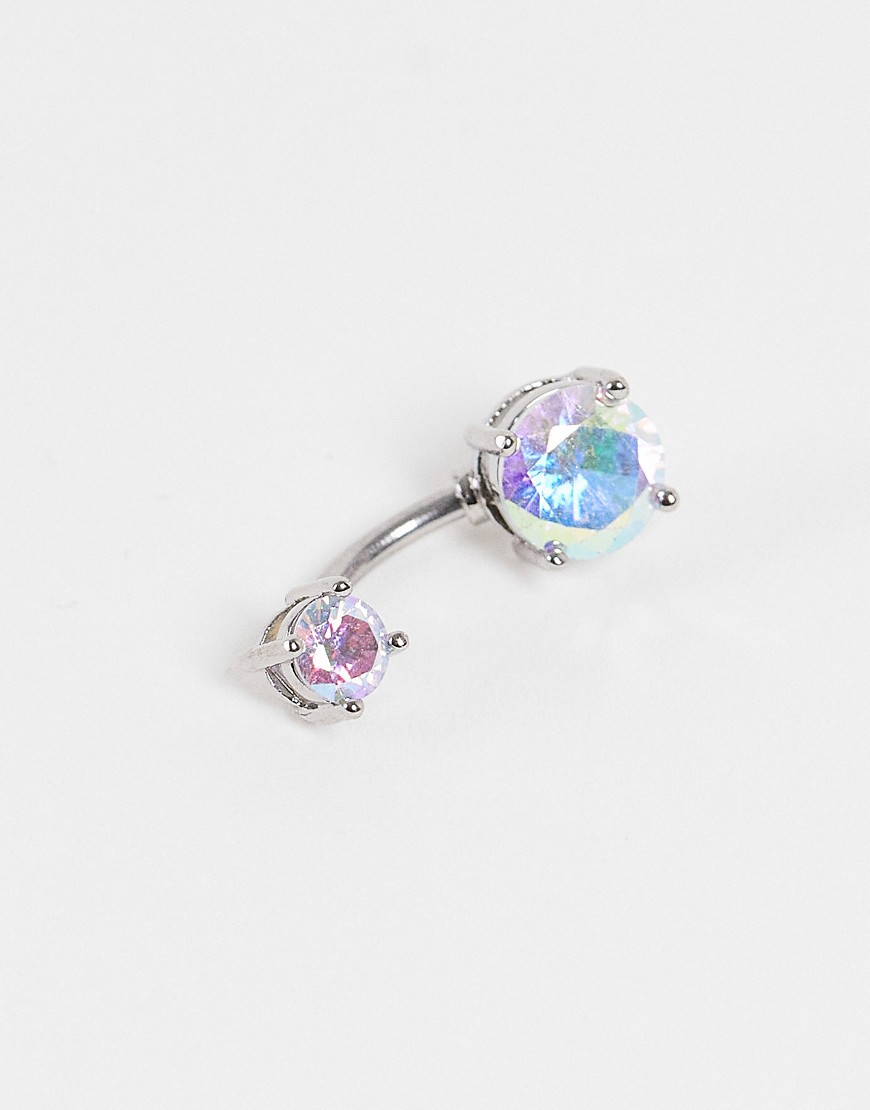 Kingsley Ryan abalone crystal belly bar in stainless steel-Silver