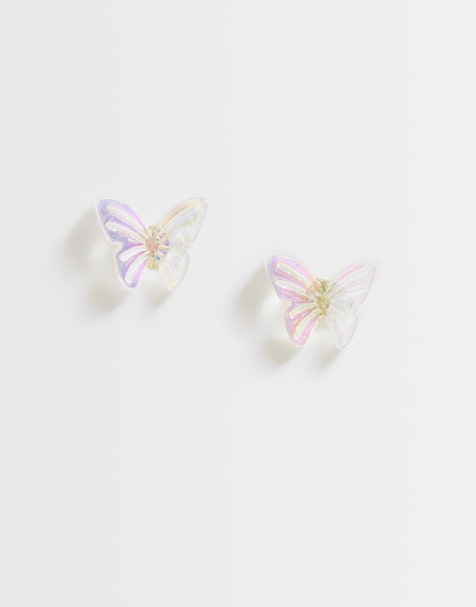 Kingsley Ryan acrylic butter fly stud earrings in 14kt gold plated brass - view 1