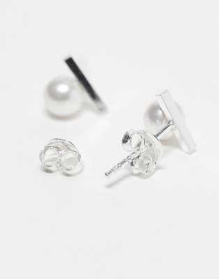 Kingsley Ryan Bar And Pearl Stud Earrings In Silver