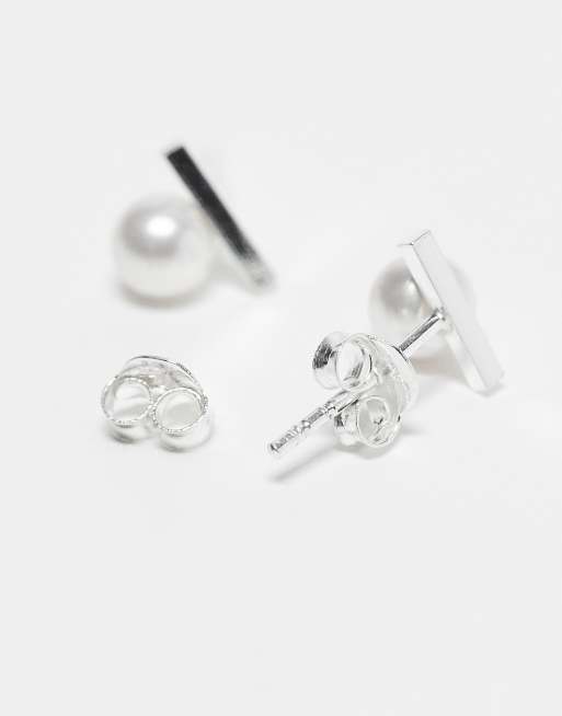 Kingsley Ryan bar and pearl stud earrings in sterling silver, 2 of 3